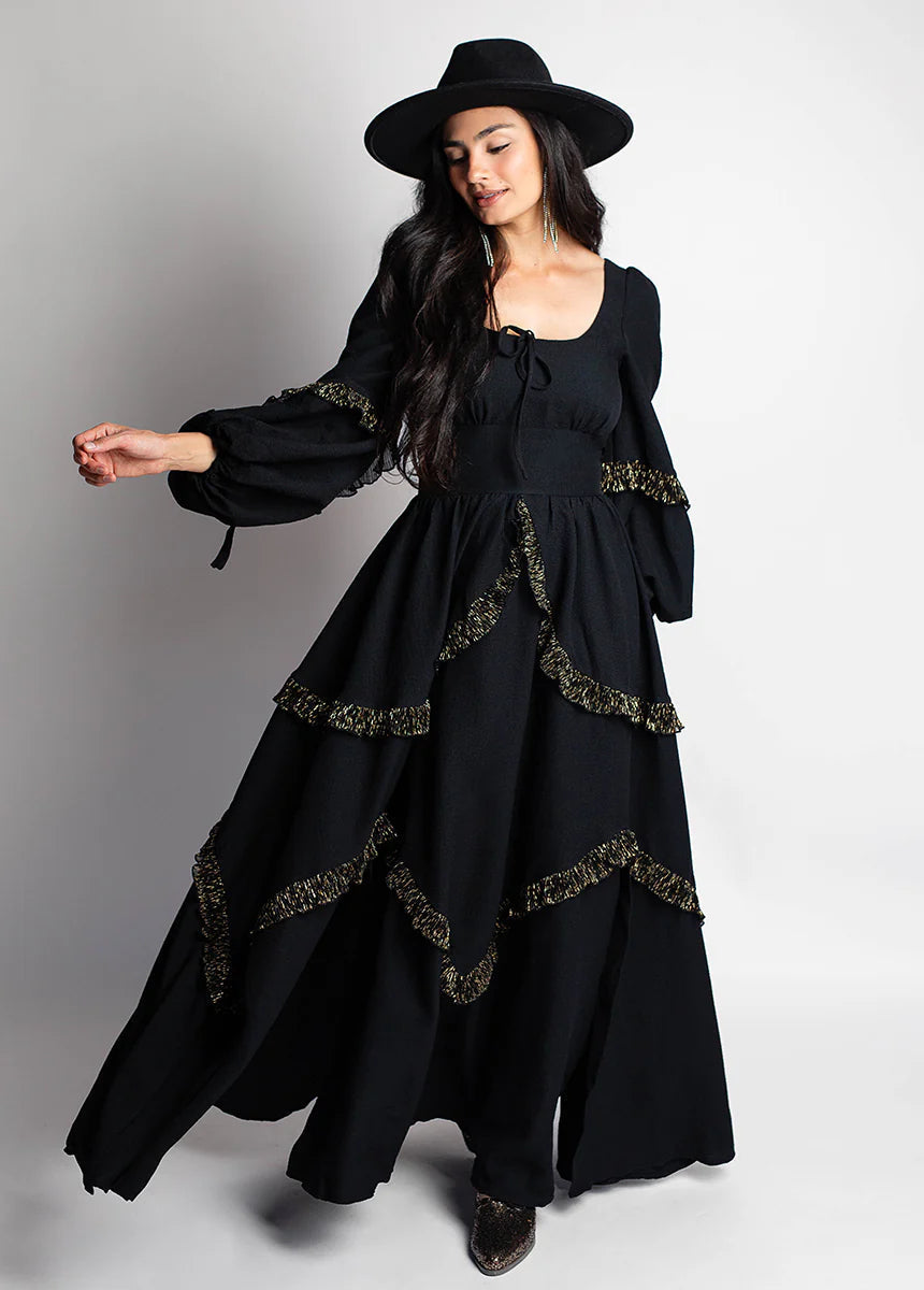 Women Long Sleeved Black Boho Dress